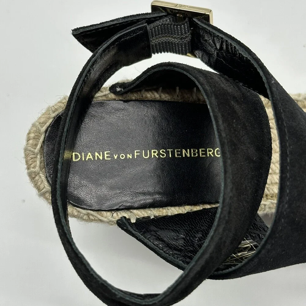 Diane von Furstenberg Palermo Suede Ankle Wrap Strap Wedge Espadrilles Size 8